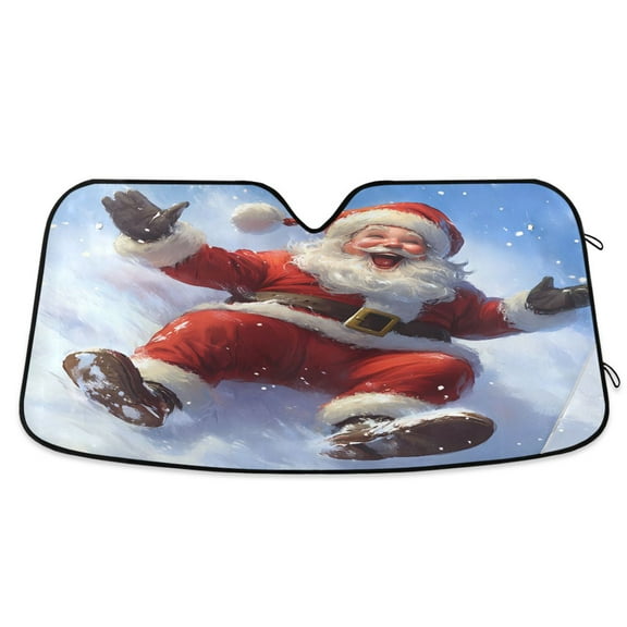 Santa Claus Slide Snowy Hill Car Windshield Sun Shade Foldable Car Front Window Visor Heat and UV Protection 53x23.5