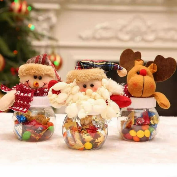 Santa Claus Snowman Candy Jar Decoration, Hanging Festive Glass Jar with Lid Packaging Gift Container, Holiday Design for Sweet Treat Display on Mantels or Tables Reusable Mantel Decor, 5.9in, F