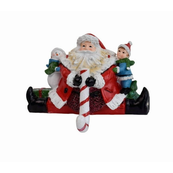 Santa Claus Snowman Christmas Stocking Holder – Resin Fireplace Hook Decoration for Mantel, Living Room, Window Display, Hanging Gift Bags and Holiday Ornaments