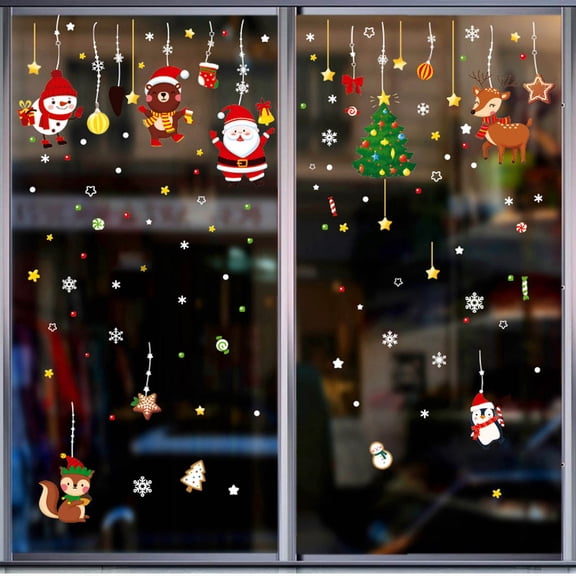 Santa Claus Snowman Wall Sticker, Bedroom Living Room Window Decoration, Removable PVC Christmas Decal, for Home and Office Decor