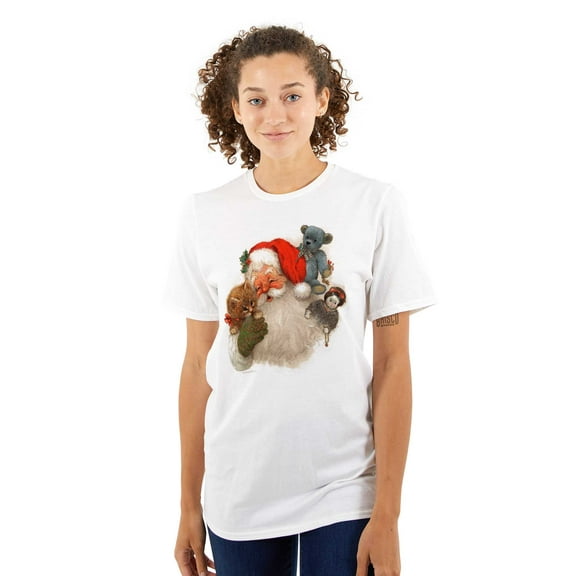 Santa Claus Snuggling Cute Kitten Women's Plus Size Graphic Tee Brisco Brands 3X