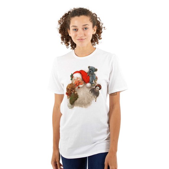 Santa Claus Snuggling Cute Kitten Women's Graphic T Shirt Tees Brisco Brands S