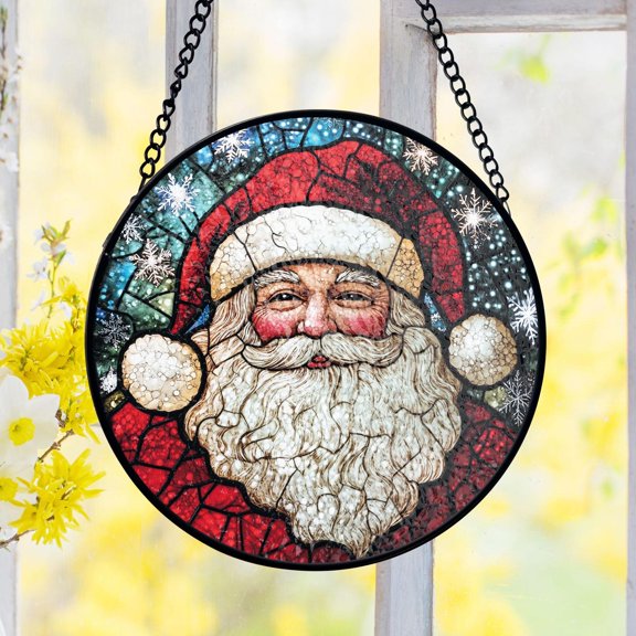 Santa Claus Stained Glass Suncatcher, Festive Holiday Window Decor, Vintage Christmas Theme, Colorful Glass Art, Gift for Christmas Lovers