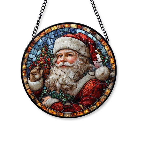 Santa Claus Stained Glass Suncatcher Window Hanging, Christmas 2025 Gift, Hanging Window Decor & Christmas Tree Decoration