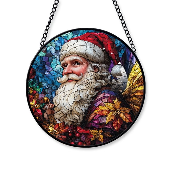 Santa Claus Stained Glass Suncatcher Window Hanging, Christmas 2025 Gift, Hanging Window Decor & Christmas Tree Decoration