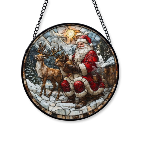 Santa Claus Stained Glass Suncatcher Window Hanging, Christmas 2025 Gift, Hanging Window Decor & Christmas Tree Decoration