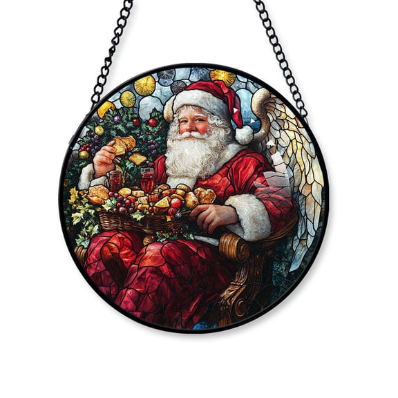 Santa Claus Stained Glass Suncatcher Window Hanging, Christmas 2025 Gift, Hanging Window Decor & Christmas Tree Decoration