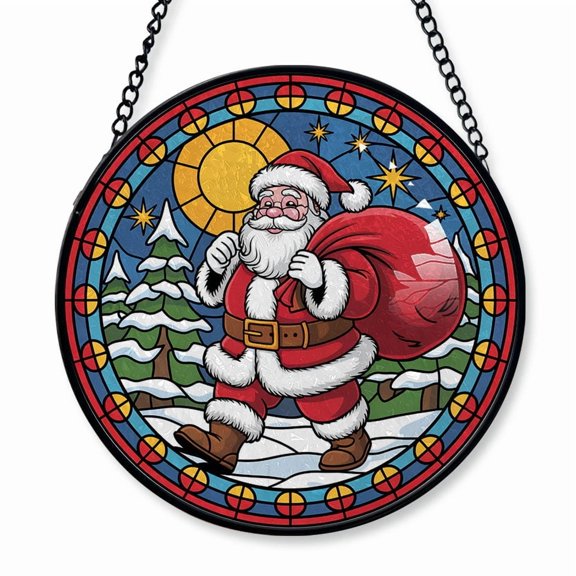 Santa Claus Stained Glass Suncatcher Window Hanging Custom Text Christmas Window Hanging for Family & Friends, Man or Woman, Christmas 2025 Tree Decoration