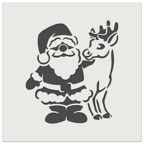 Santa Claus Standing with Reindeer Christmas DIY Cookie Wall Craft Stencil - 9.0 Inch