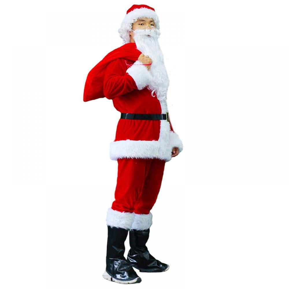 Santa Claus Suit Cosplay Costume Set Adults Men Red Deluxe Classic