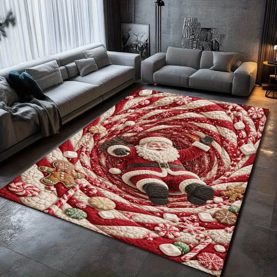 Santa Claus Surrounded By Candy Canes And Gingerbread Cookies Area Rug ...