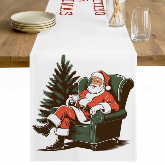 Santa Claus Table Runner 48 Inches Long Farmhouse Dress Scarves, Christmas Pine Trees Winter Dining Tablerunner for Coffee Table/Kitchen Island/Party Décor, 13" x 48"