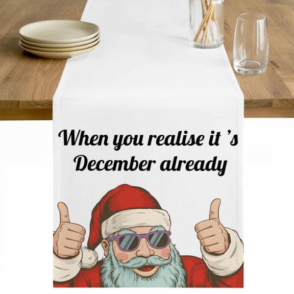 Santa Claus Table Runner 48 Inches Long Farmhouse Dress Scarves, Funny Winter Christmas Red Dining Tablerunner for Coffee Table/Kitchen Island/Party Décor, 13" x 48"