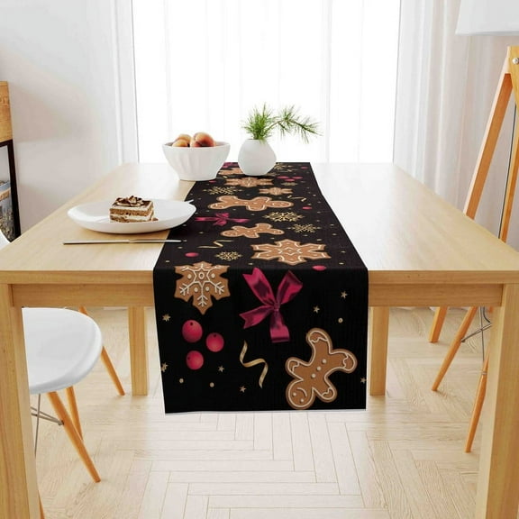 Santa Claus Table Runner, Gingerbread Man Christmas Tablecloth, Suitable for Kitchen, Dining Room and Living Room, Display Wedding Party Table Setting Decoration, Christmas Gift