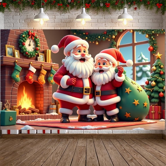Santa Claus Theme Christmas Banner Red Green Color Santa Claus Display Festive Design Christmas Tree Pattern Xmas Backdrop for Christmas Party Home Decoration Indoor Celebration