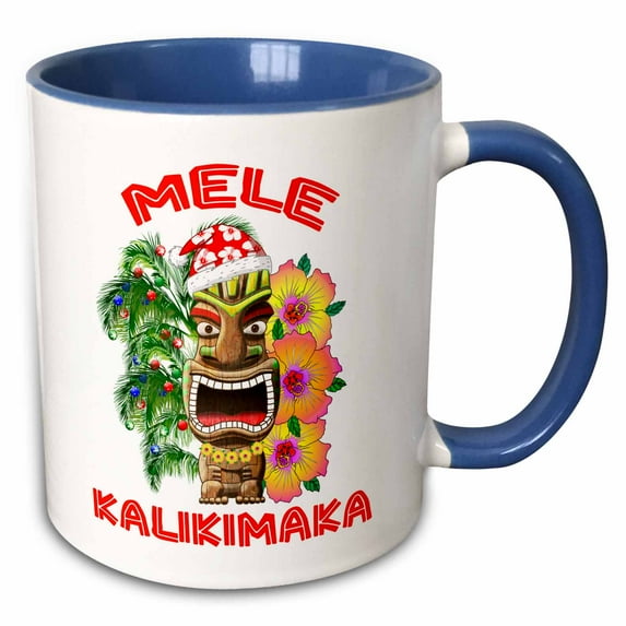 3drose, Santa Claus Tiki Mele Kalikimaka, Hawaiian for Merry Christmas, 15oz Two-tone Blue Mug