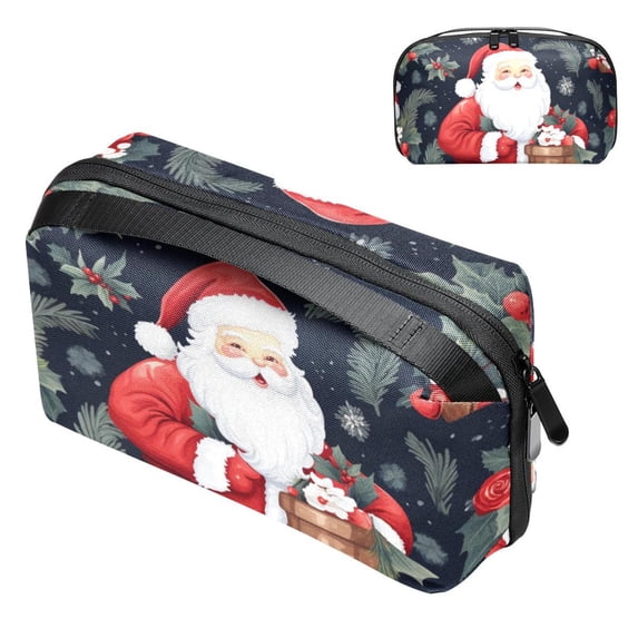 Santa Claus Travel Case Charger Pouch Hard Drive Bag Cable Organizer Desk Cord Travel Organizer Waterproof Oxford Fabric Electronic Digital Accessories Storage Bag Black 5.9x9.44x3.14 in
