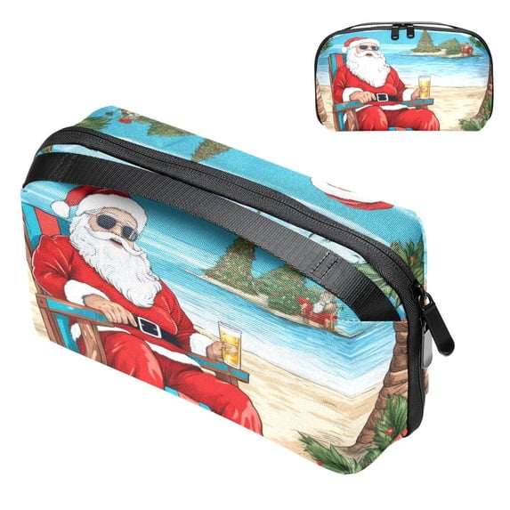Santa Claus Travel Cord Organizer Case Small with Cable Organizer, USB Pouch, and Phone Charger Organizer - Oxford Cloth Waterproof Storage Bag for Electronic Devices - 5.9x9.44x3.14 in