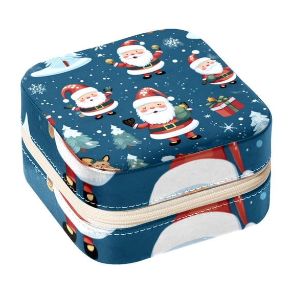 Santa Claus Travel Portable Jewelry Organizer: Square Jewelry Box Storage Case and Display for Rings, Earrings, Necklaces, Bracelets, and More - Suitable for Girls and Women
