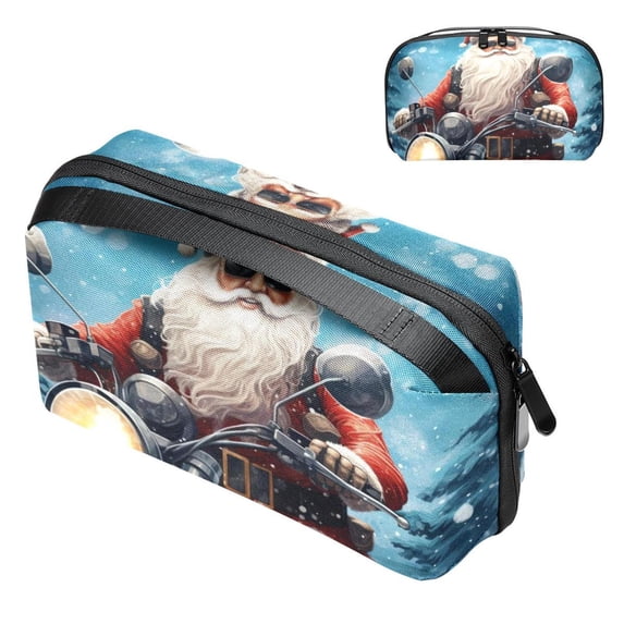 Santa Claus USB Organizer Oxford Cloth Waterproof Electronic Gadget Storage Bag 5.9x9.44x3.14 in Hard Drive Case Portable Small Box Cell Phone Charger Cord Organizer