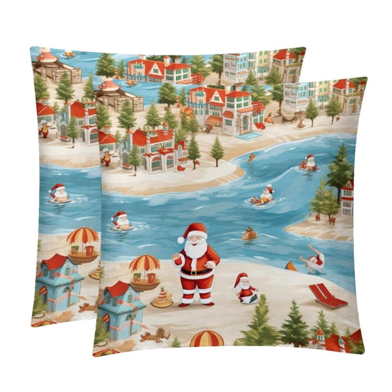 Santa Claus Velvet Throw Pillow Covers Set of 2 | Unique Patterns in 16x16, 18x18, 20x20 Inches |for Home Decor and Gifts | Includes Pillow Inserts | Throw Pillow Inserts Included