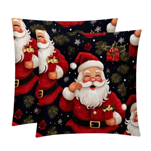 Santa Claus Velvet Throw Pillow Covers Set with Unique Patterns - 16x16, 18x18, 20x20 Inches - 2 Throw Pillow Inserts & Covers for Any Occasion