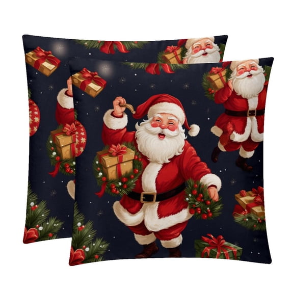 Santa Claus Velvet Throw Pillows Set of 2 - Decorative Pillows with Unique Patterns for Sofa Couch Bed - Pillow Covers - Available in 16x16, 18x18, 20x20 Inches