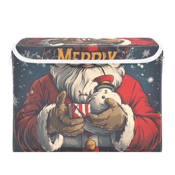 Santa Claus Vintage Poster Large Storage Bins with Linen Collapsible Lid Storage Box 16.7 x 12.6 x 11.8in
