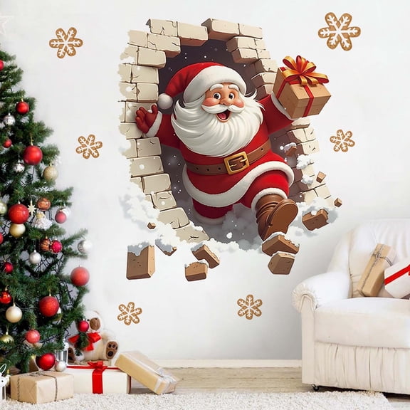 Santa Claus Wall Stickers, Removable Christmas Creative Decals, Fun Holiday Wall Decal, Sturdy Design with Easy Application, Xmas Holiday Cartoon Clings, Breaking Through The Wall Effect, 14*16In