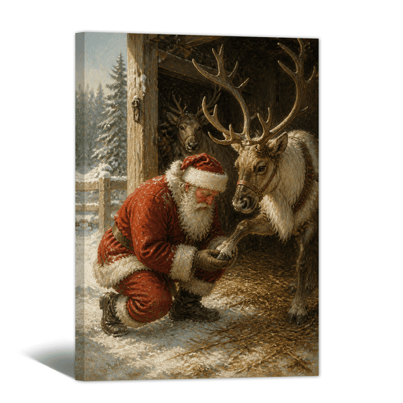 Santa Claus Wandering Canvas Wall Art Vintage Cozy Forest Scene Prints, Soft Gentle Artwork Paintings for Living Room Bedroom Home Wall Decor Christmas Gift