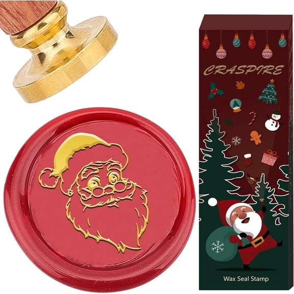 Santa Claus Wax Seal Stamp 30mm Christmas Removable Brass Head with Retro Wooden Handle Sealing Wax Stamp for Christmas Day Party Birthday Envelopes Invitations Packing DIY Scrapbooking DIY