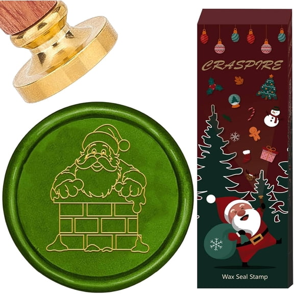 Santa Claus Wax Seal Stamp Christmas Winter 30mm Removable Brass Head Retro Envelopes Sealing Wax Stamp with Wooden Handle for New Year Wedding Birthday Party Embellishment Gift Packing Cards for DIY
