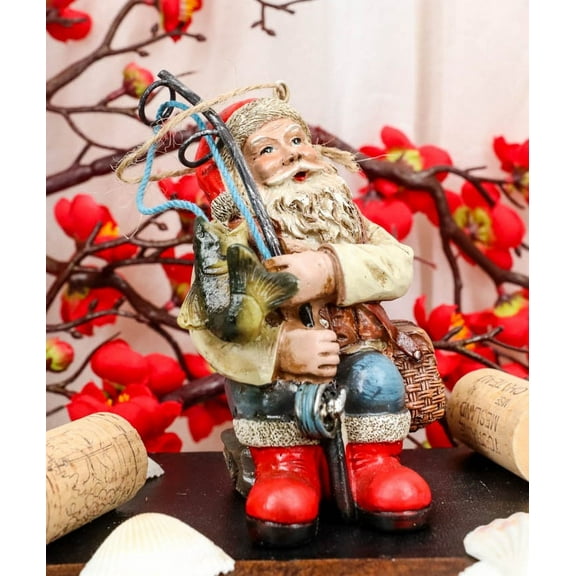 Santa Claus With Fishing Pole And Tackle Box Christmas Tree Hanging Ornament