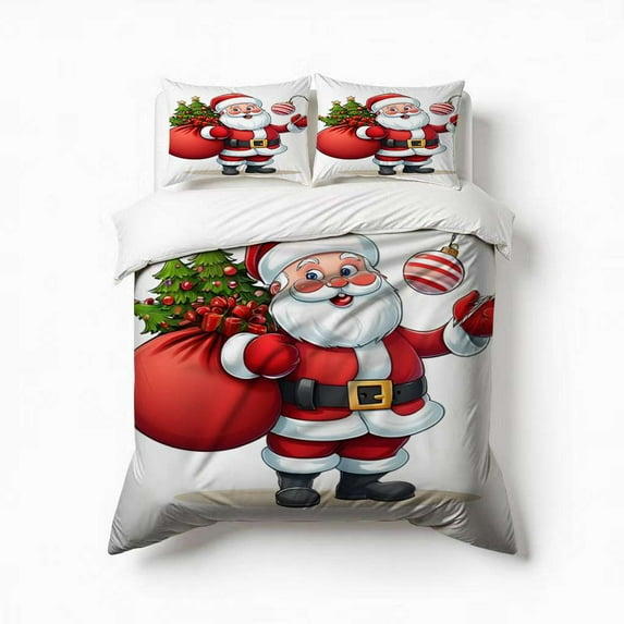 Santa Claus With Gifts Bedding Set 3 Pcs Soft Microfiber Quilt Cover For Bedroom Decor, Comforter Cover With 2 Pillowcase