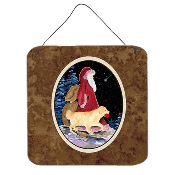 Santa Claus With Golden Retriever Aluminium Metal Wall Or Door Hanging Prints