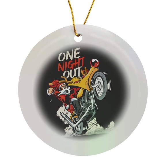 3drose, Santa Claus with Motorcycle Motorbike for Merry Christmas, Circle Porcelain Ornament