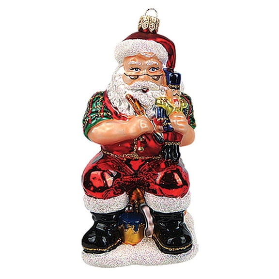 Santa Claus Working on Nutcracker Polish Glass Christmas Ornament Decoration