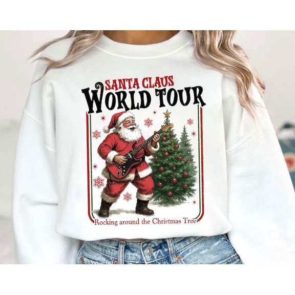 Santa Claus World Tour Rocking Around The Tree Sweatshirt, Retro Santa Claus Sweater, Santa Rocking Hoodie, Cozy , Sweatshirt Size S-5Xl