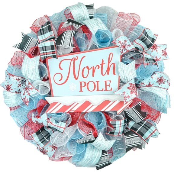 Santa Claus Wreath, North Pole Wreaths for Christmas, Non Traditional Wreath Ideas - Christmas Mesh Outdoor Front Door Decor - White Red Turquoise Black Silver Xmas