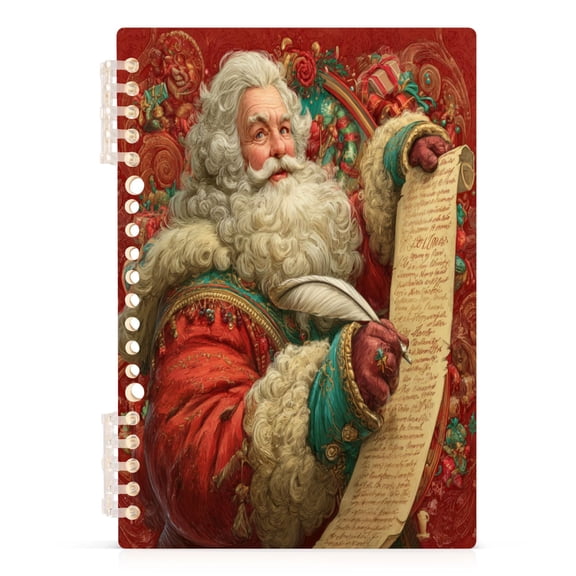 Santa Claus Writing Illustration Notebook College Horizontal Grid Paper Ink Spill Resistant Water Resistant Cover 8.3x5.7x0.4in