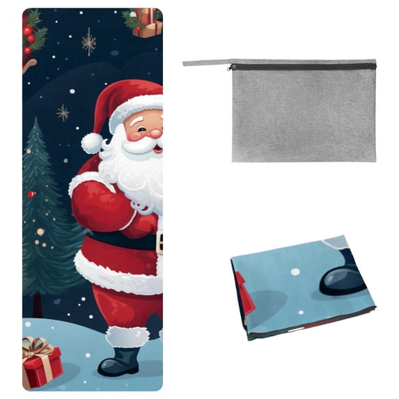 Santa Claus Yoga Towel with Storage Bag, 72.8"x26.8", Suitable for Yoga, Pilates, Fitness, etc. - Yoga Blanket, Yoga Mat Towel.