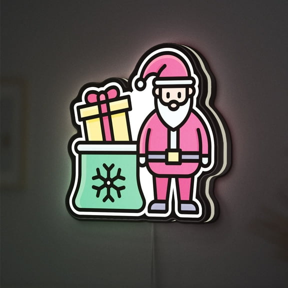 Santa Claus and Gift 3D Novelty Light Box, Cheerful Christmas Decor and Holiday Accent (Width 12 inch, 30cm)