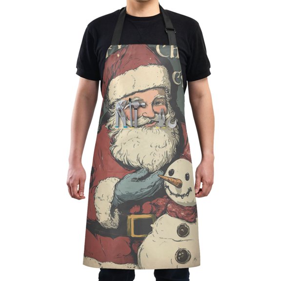 Santa Claus and Snowman Chef Kitchen Apron with Pockets for Women Waterproof Aprons for Cooking Baking