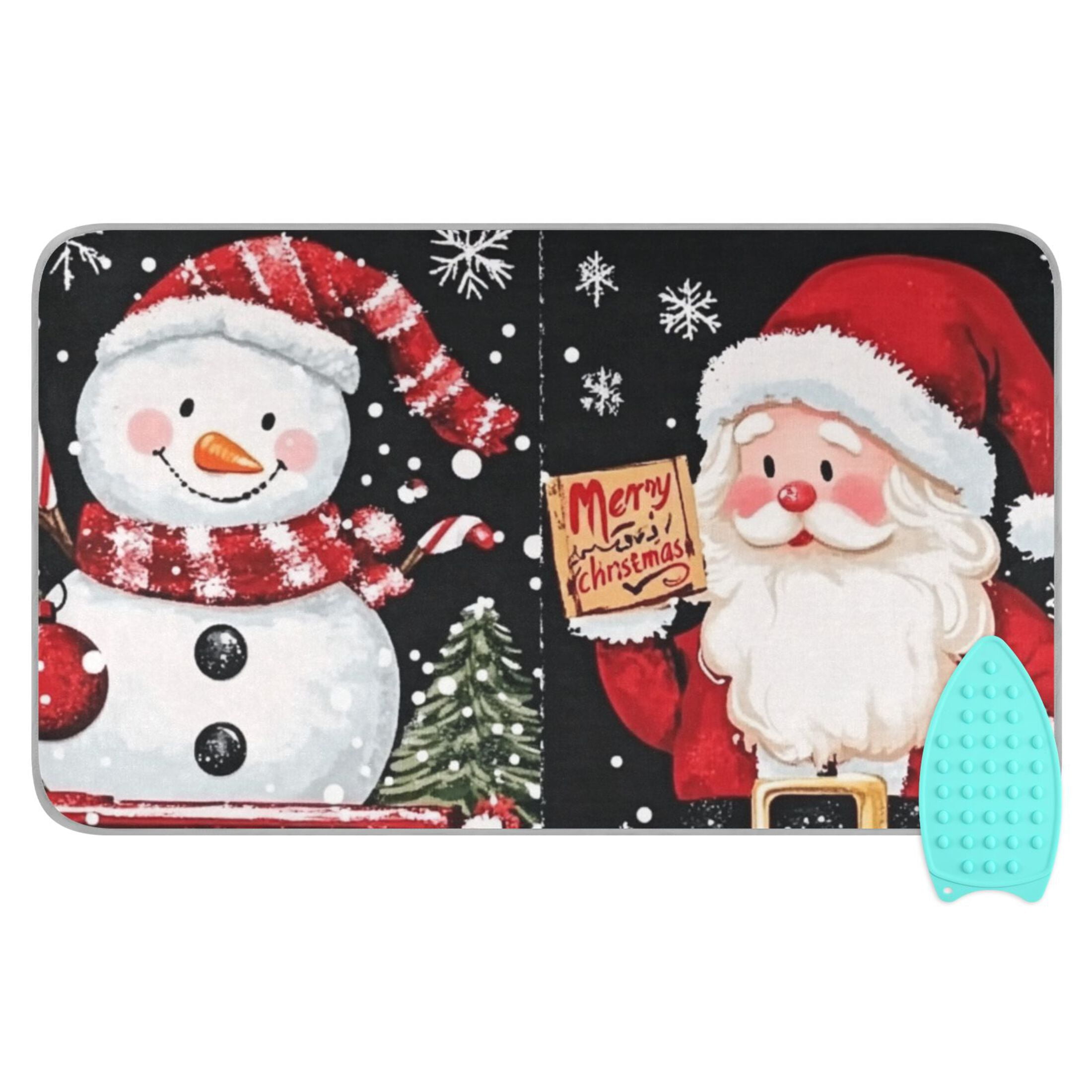 Santa Claus and Snowman Ironing Mat Blanket for Table Top Travel Portable Ironing Board Pad 47.2x27.6 Inch