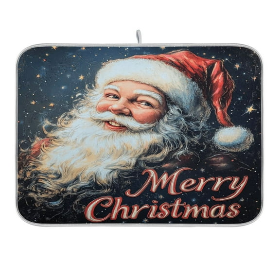 Santa Claus and Starry Sky Dish Drying Mat 16x18 Absorbent Microfiber Draining Rack Pad for Kitchen Counter Sink