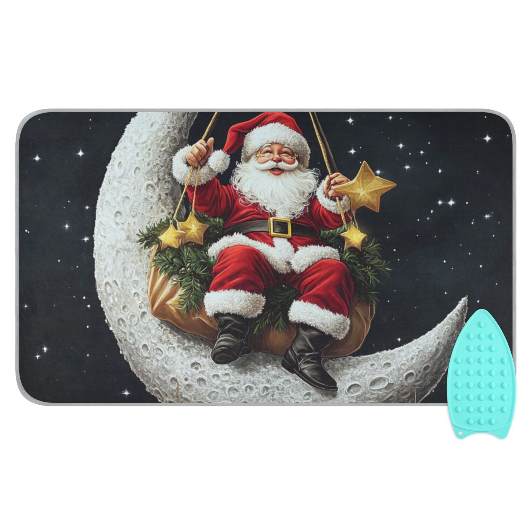 Santa Claus and White Moon Ironing Mat Blanket for Table Top Travel Portable Ironing Board Pad 47.2x27.6 Inch