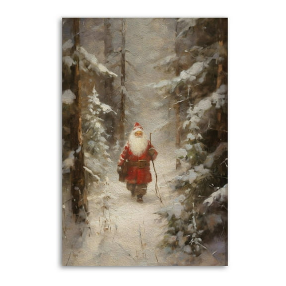 Santa Claus in The Pine Forest Print Photo Art Painting Canvas Poster Home Decorative Bedroom Modern Decor Posters Gifts 12x18inch(30x45cm)