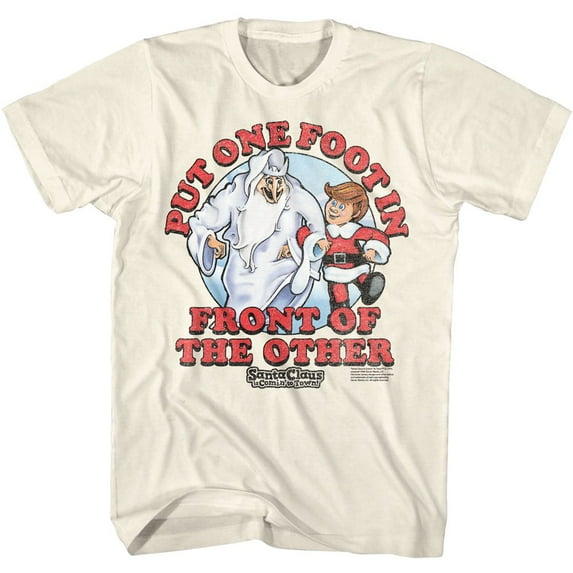 Santa Claus Is Coming To Town Santa Claus One Foot In Front Natural Adult T-Shirt Xl