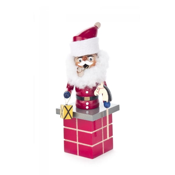 Santa Claus on Chimney German Wood Miniature Christmas Incense Smoker 5 Inch