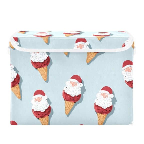 Santa Claus on Ice Cream Cone Christmas Foldable Storage Bins with Lids Handles Collapsible Storage Containers Tote Boxes 16.5 x 12.6 x 11.8 inches